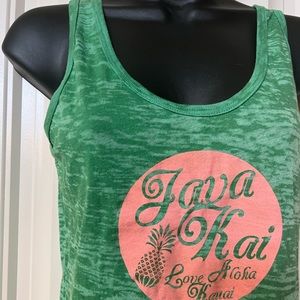 Green Java Kai tank top, Kauai Hawaii Sz Small Aloha tropical